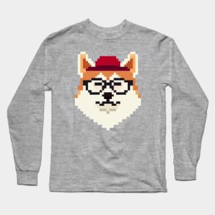 Akita Inu Pixel Art Dog Lover Shiba Retro Long Sleeve T-Shirt